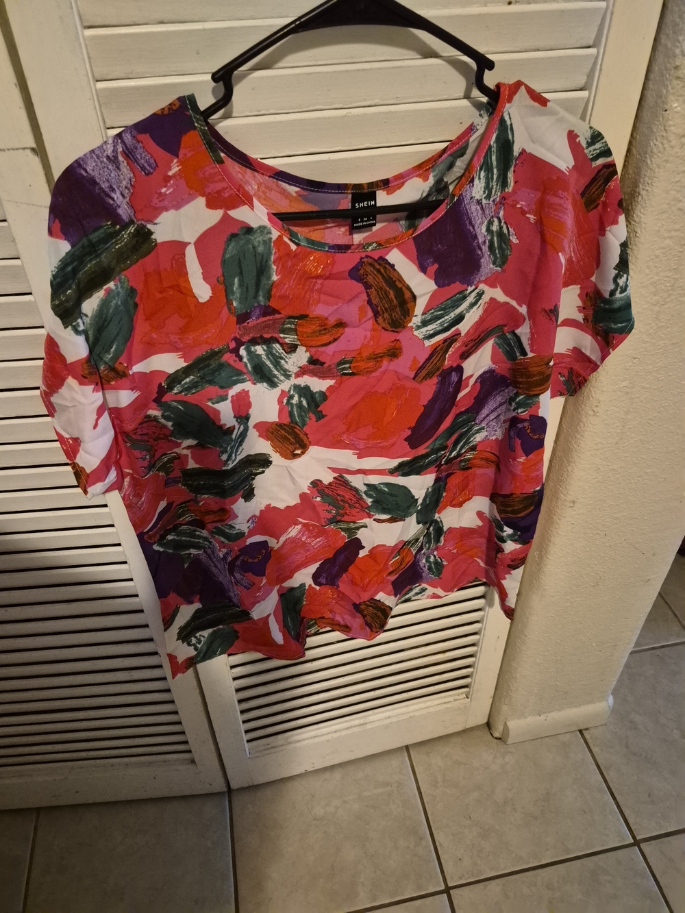 Shein Pink Multi-Color Brushstroke Printed Women's Top